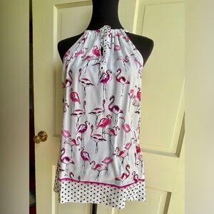 Flamingo Print Halter Top in Pink, White, & Black- Excellent Condition